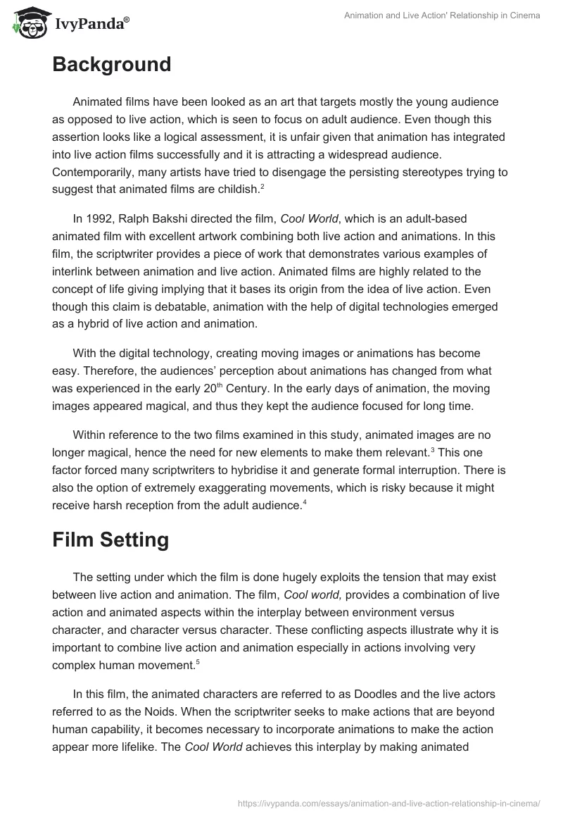 Animation and Live Action' Relationship in Cinema. Page 2