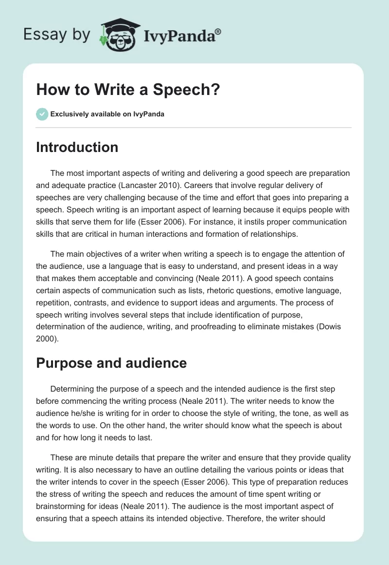 How to Write a Speech?. Page 1
