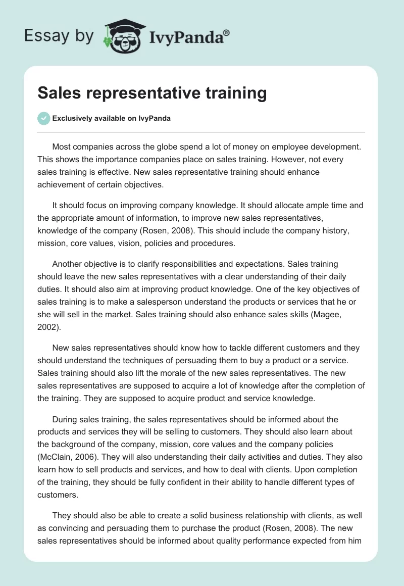 Sales representative training. Page 1