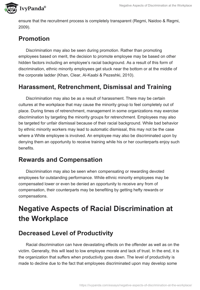 Negative Aspects of Discrimination at the Workplace. Page 2