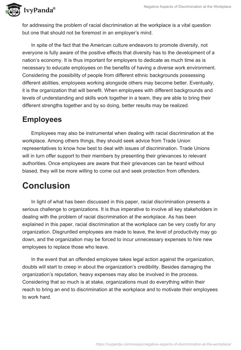 Negative Aspects of Discrimination at the Workplace. Page 5