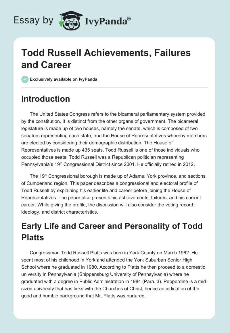 Todd Russell Achievements, Failures and Career. Page 1