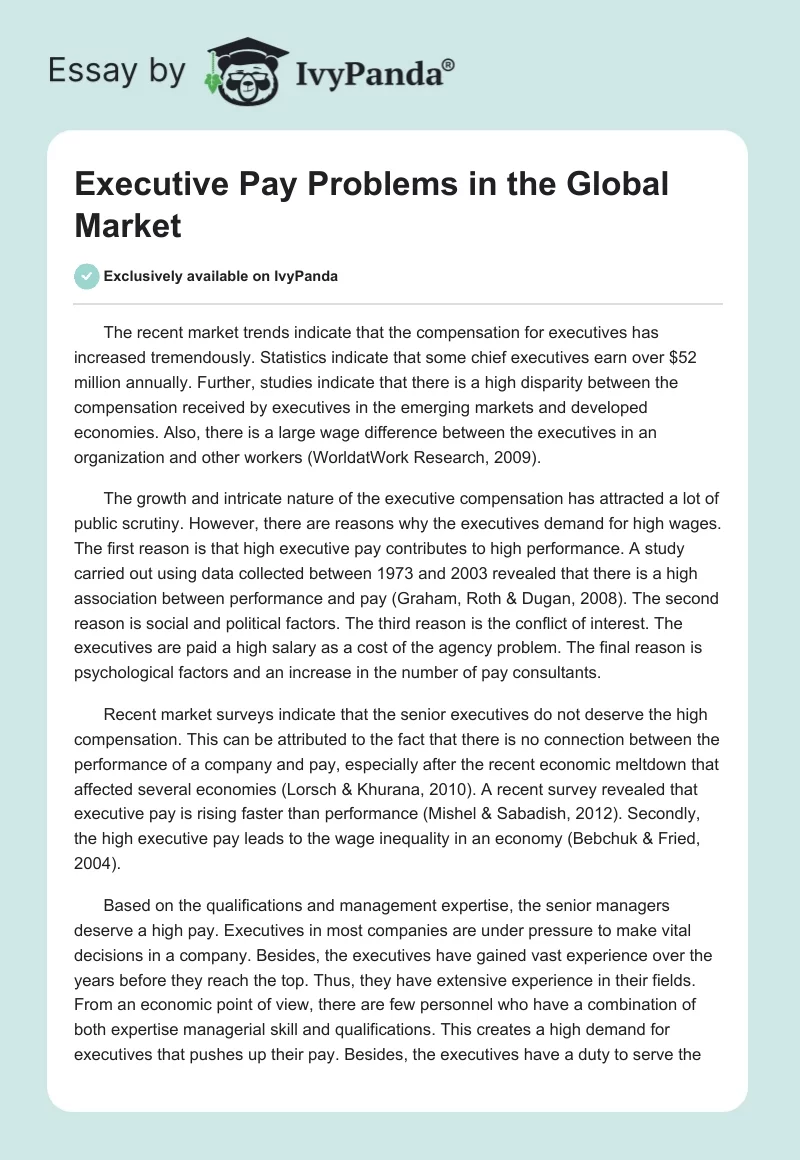 Executive Pay Problems in the Global Market. Page 1