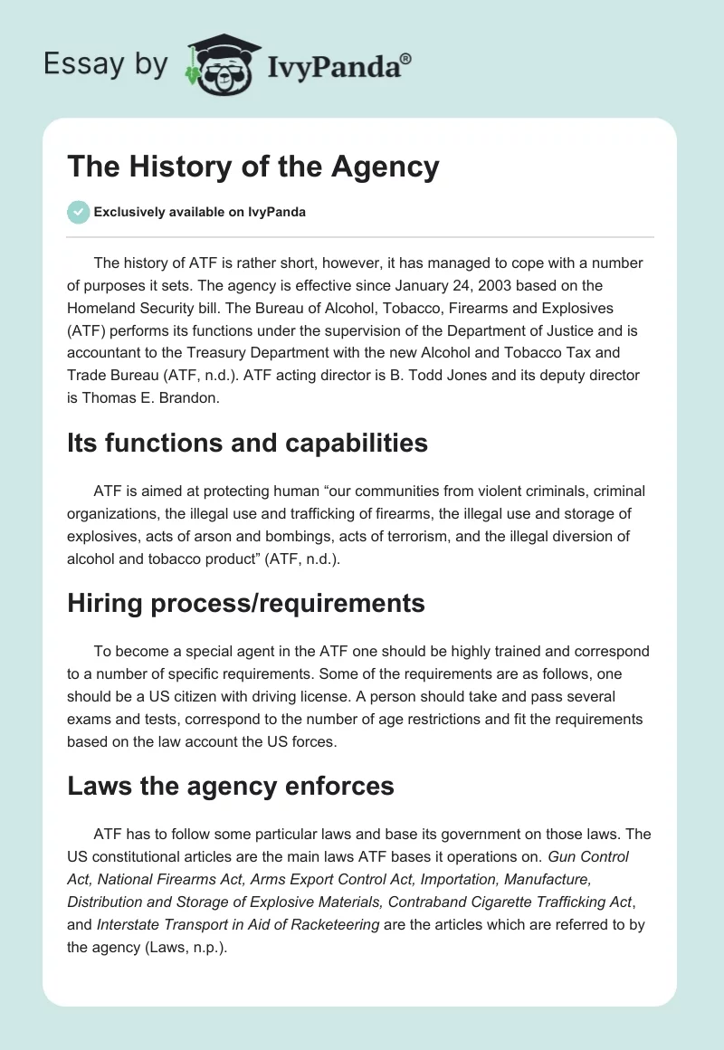 The History of the Agency. Page 1