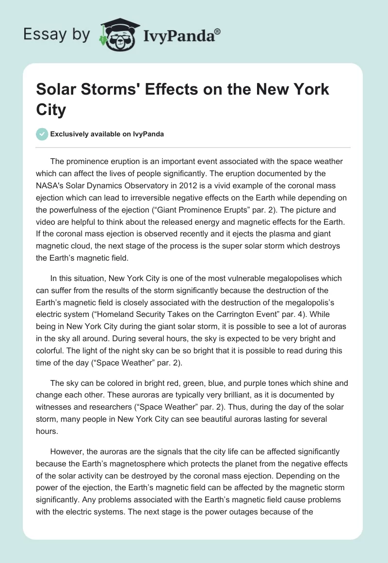Solar Storms' Effects on the New York City. Page 1