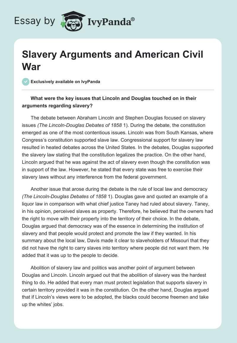 Slavery Arguments and American Civil War. Page 1
