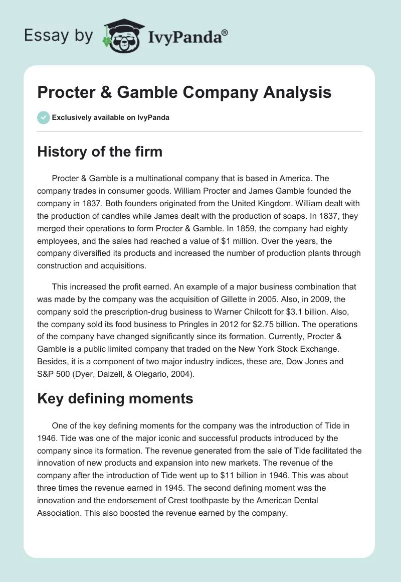 Procter & Gamble Company Analysis. Page 1