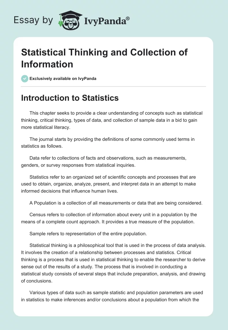 Statistical Thinking and Collection of Information. Page 1