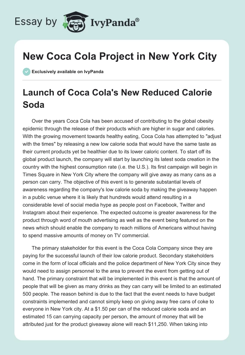 New Coca Cola Project in New York City. Page 1