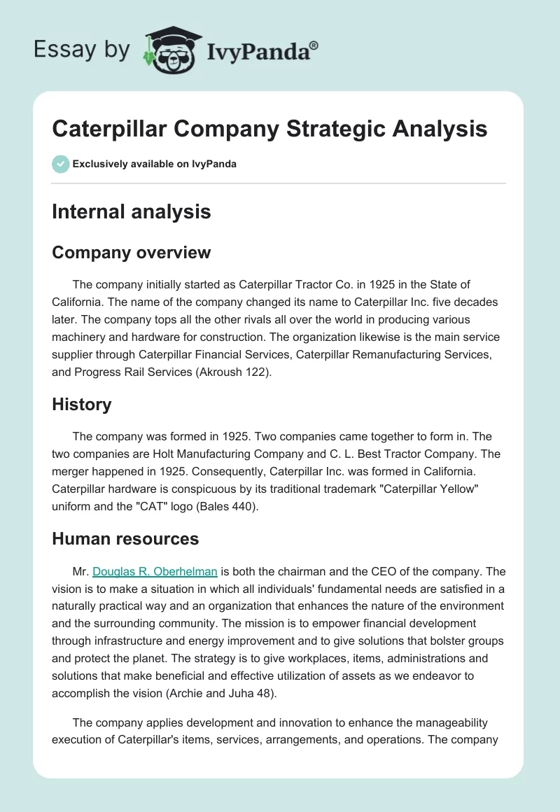 Caterpillar Company Strategic Analysis. Page 1