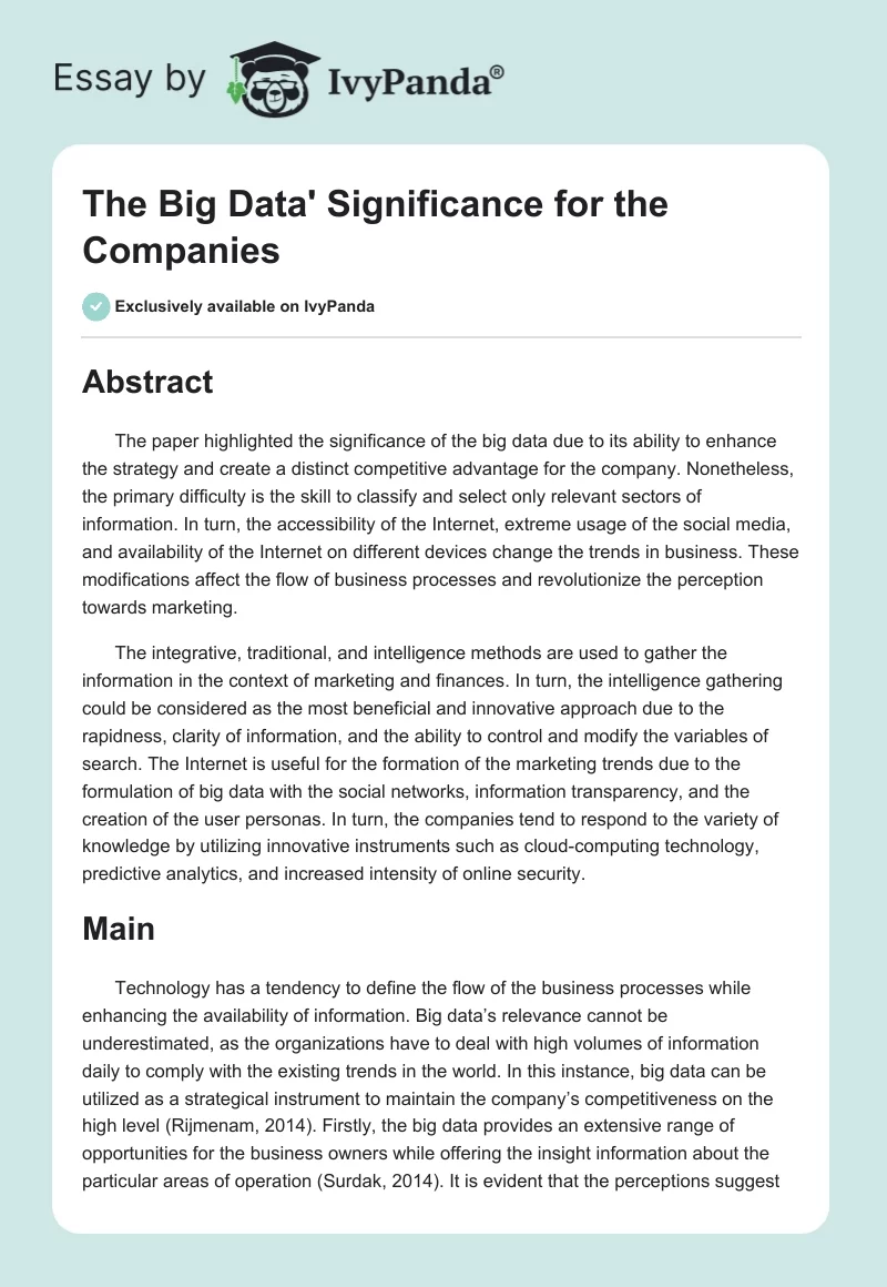 The Big Data' Significance for the Companies. Page 1