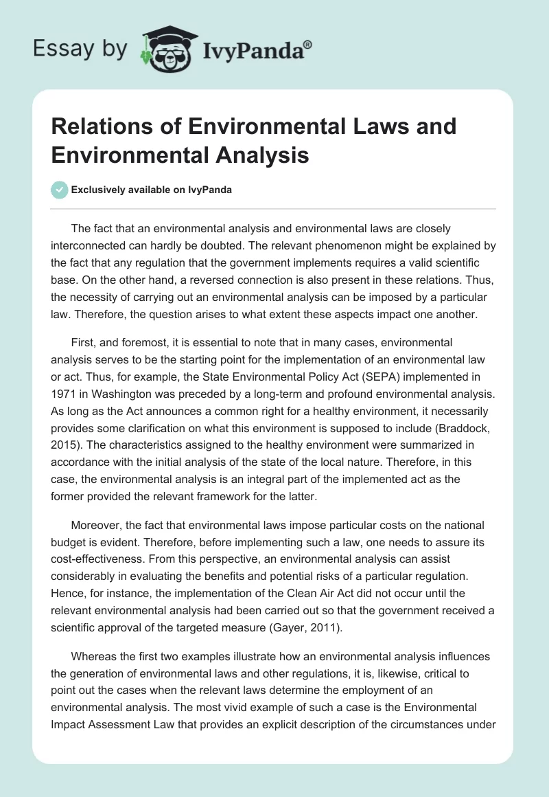 Relations of Environmental Laws and Environmental Analysis. Page 1