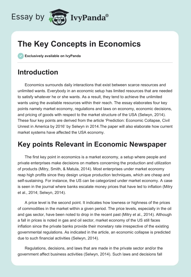 The Key Concepts in Economics. Page 1