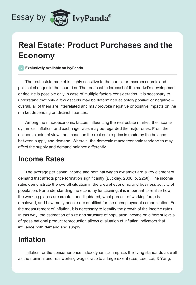 Real Estate: Product Purchases and the Economy. Page 1