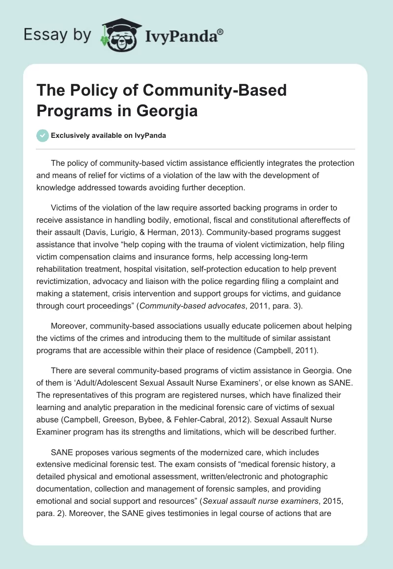The Policy of Community-Based Programs in Georgia. Page 1