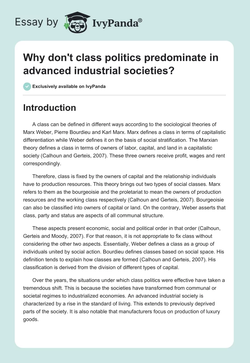 Why don't class politics predominate in advanced industrial societies?. Page 1