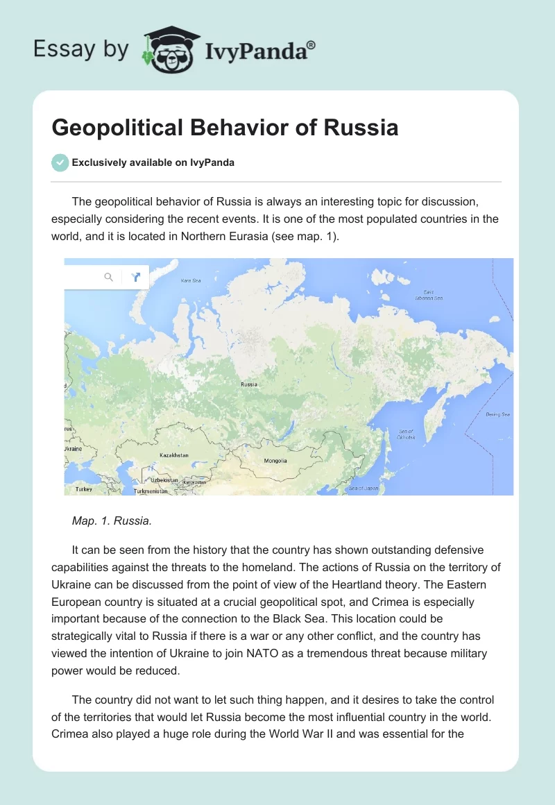 Geopolitical Behavior of Russia. Page 1