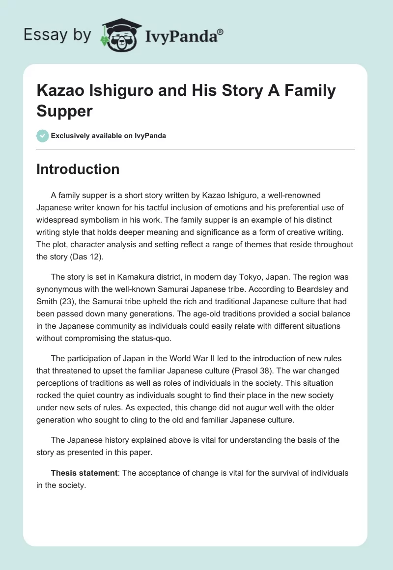 Kazao Ishiguro and His Story "A Family Supper". Page 1