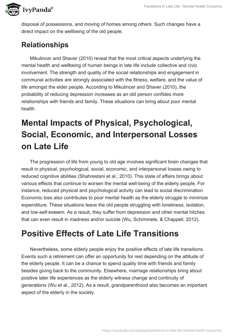 Transitions in Late Life - Mental Health Concerns. Page 2