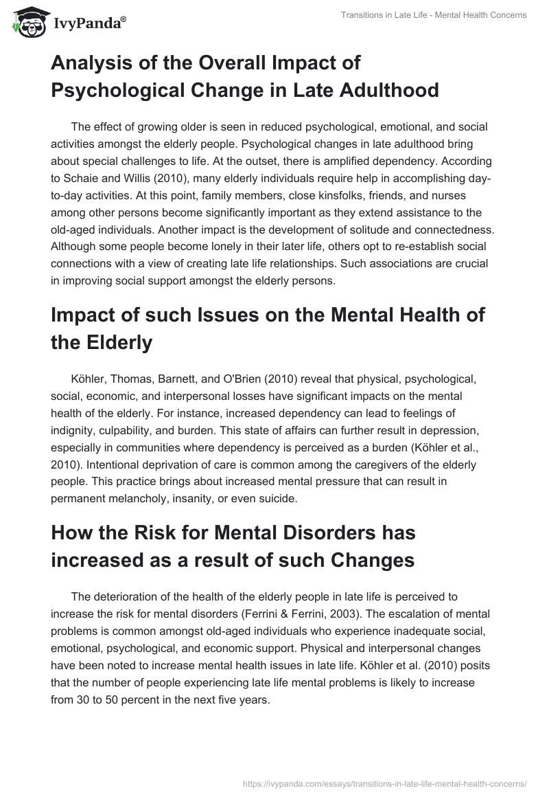 Transitions in Late Life - Mental Health Concerns. Page 3