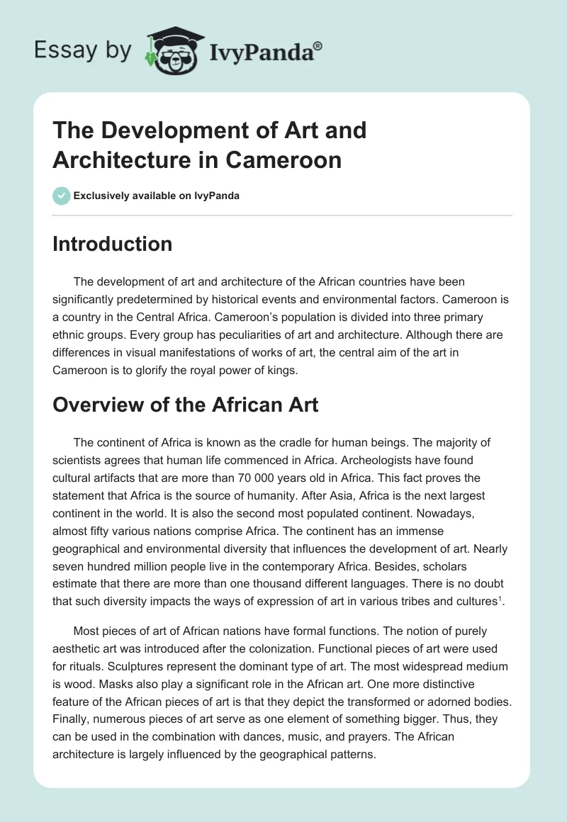 The Development of Art and Architecture in Cameroon. Page 1