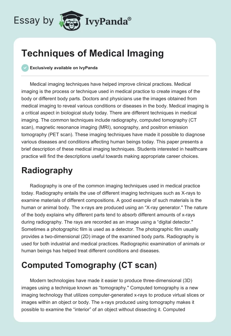 Techniques of Medical Imaging. Page 1