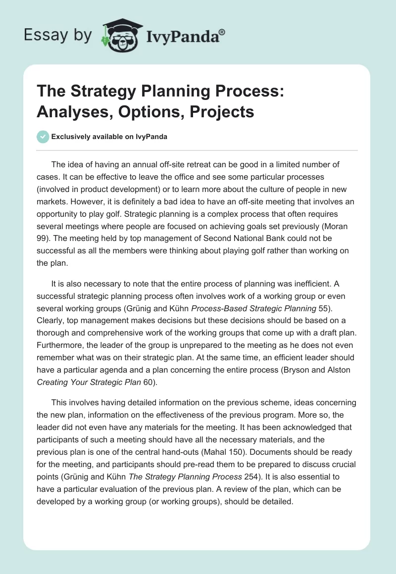 The Strategy Planning Process: Analyses, Options, Projects. Page 1