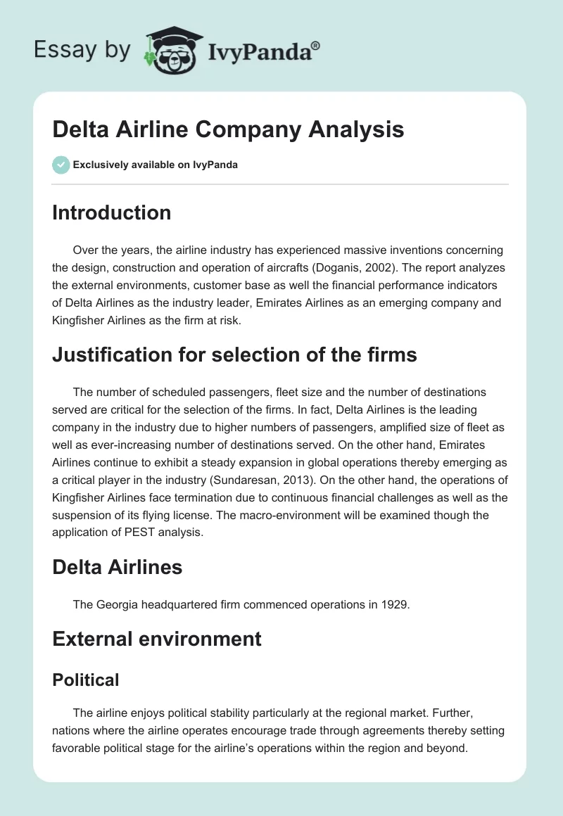 Delta Airline Company Analysis. Page 1