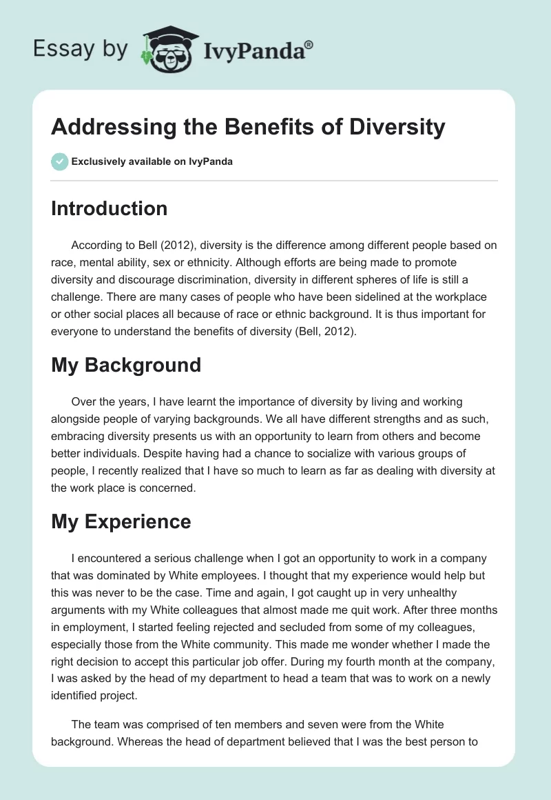 Addressing the Benefits of Diversity. Page 1