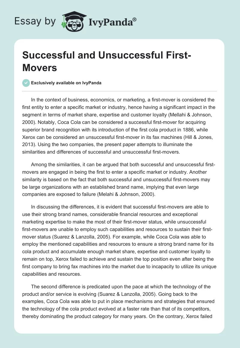 Successful and Unsuccessful First-Movers. Page 1