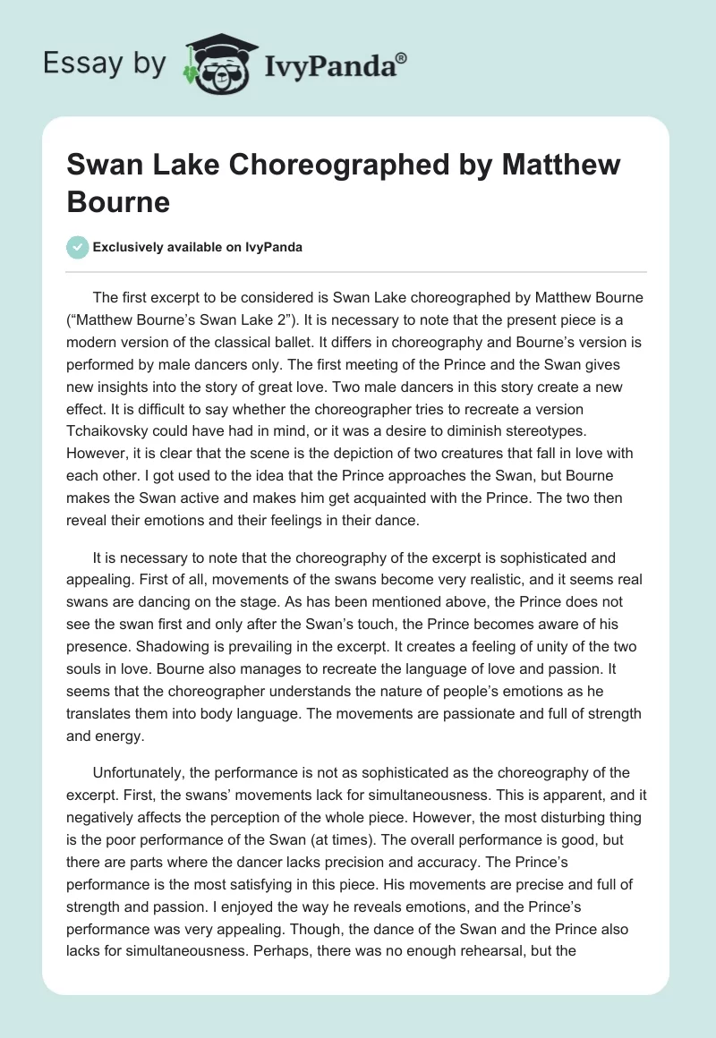 Swan Lake Choreographed by Matthew Bourne. Page 1