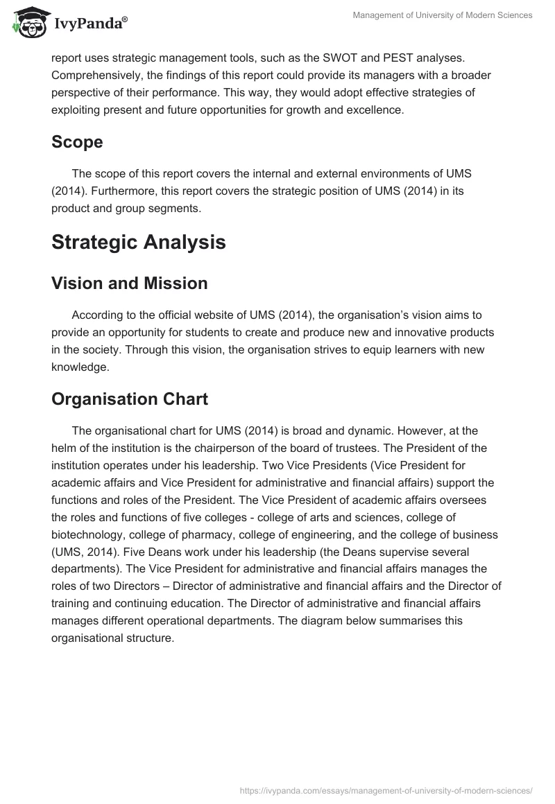 Management of University of Modern Sciences. Page 2