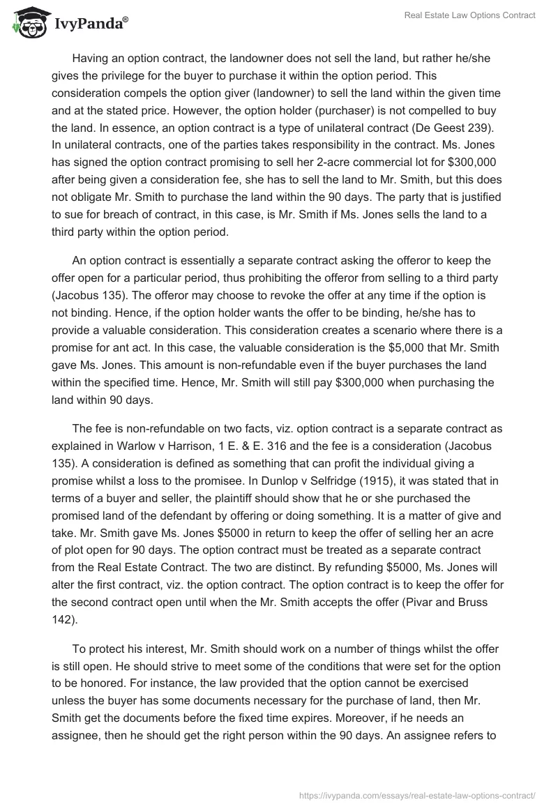 Real Estate Law "Options Contract". Page 2