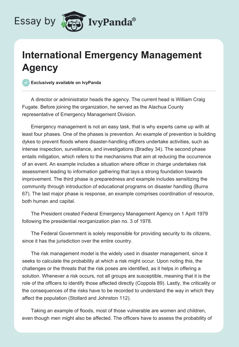 International Emergency Management Agency. Page 1