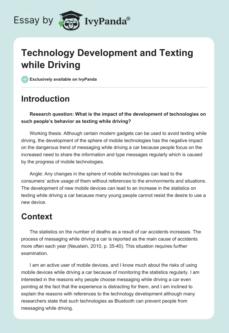 Technology Development and Texting while Driving. Page 1