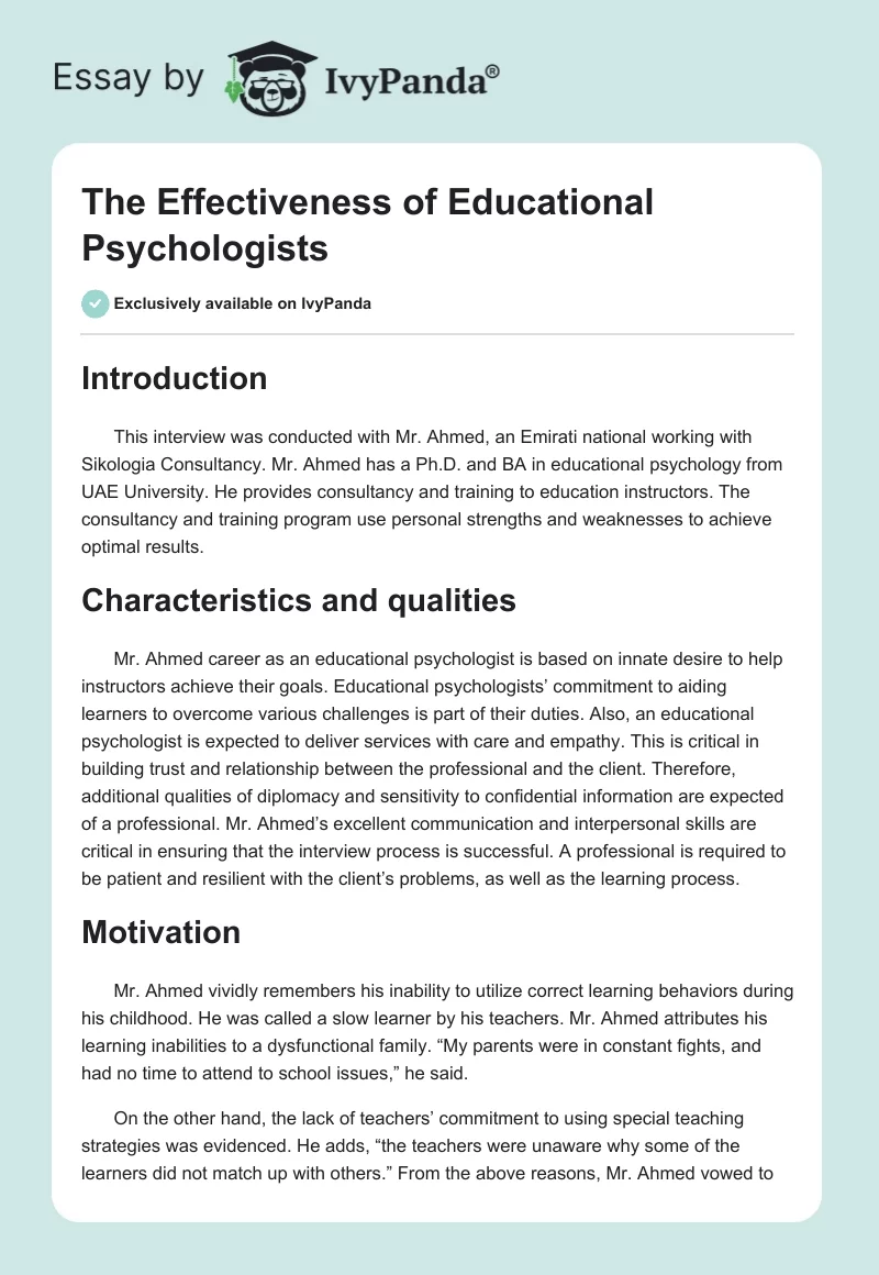 The Effectiveness of Educational Psychologists. Page 1