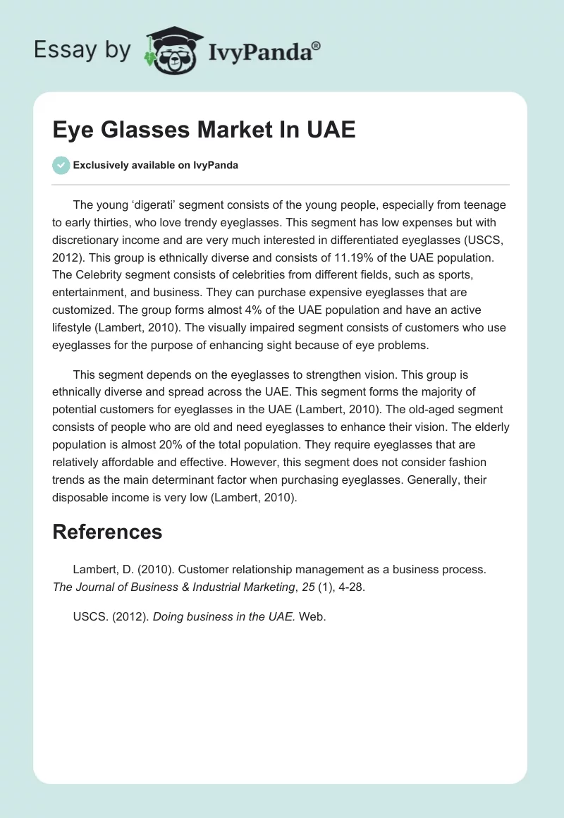 Eye Glasses Market In UAE. Page 1