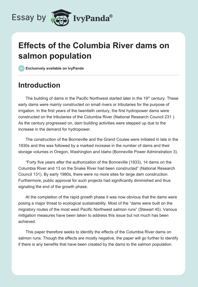 Effects of the Columbia River Dams on Salmon Population. Page 1