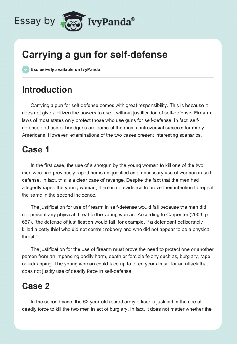Carrying a gun for self-defense. Page 1