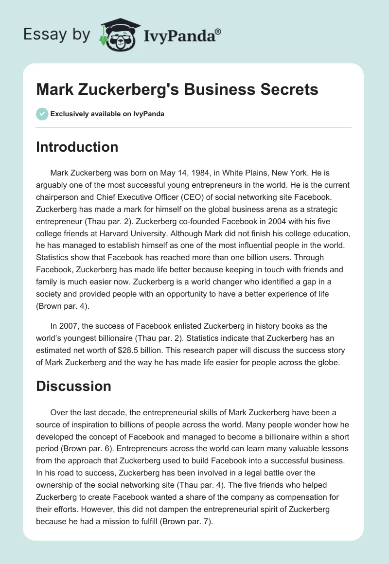 Mark Zuckerberg's Business Secrets. Page 1