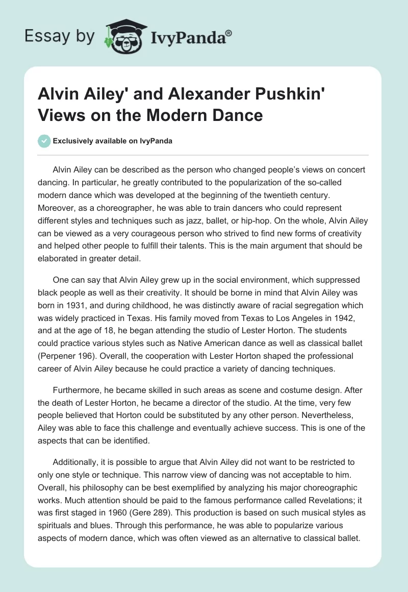 Alvin Ailey' and Alexander Pushkin' Views on the Modern Dance. Page 1