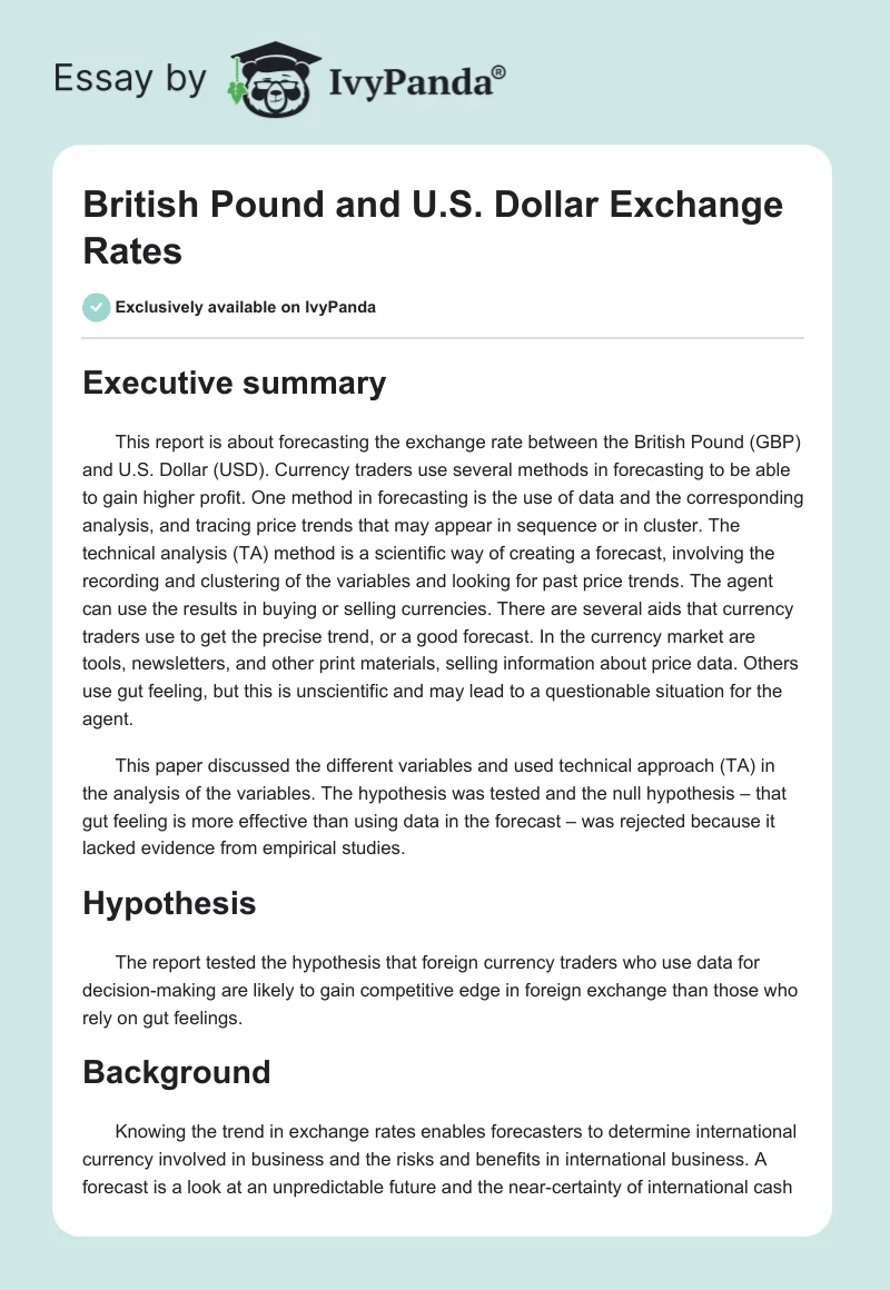 British Pound and U.S. Dollar Exchange Rates. Page 1