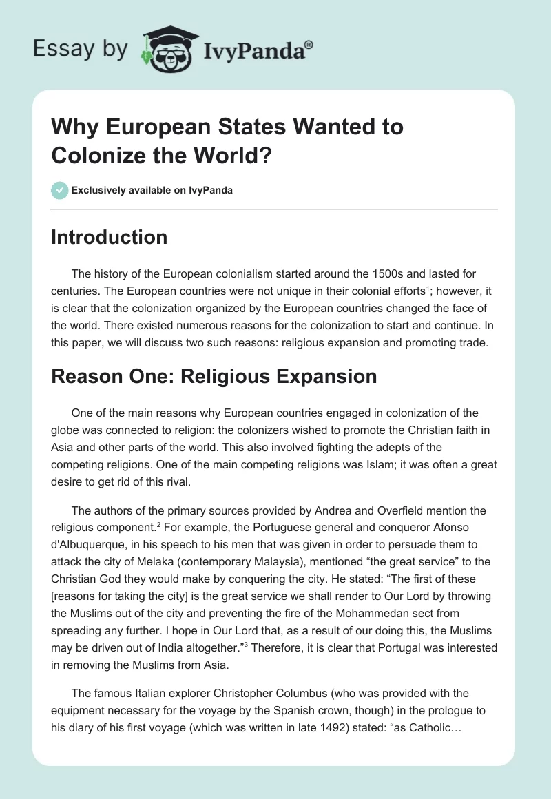 Why European States Wanted to Colonize the World?. Page 1