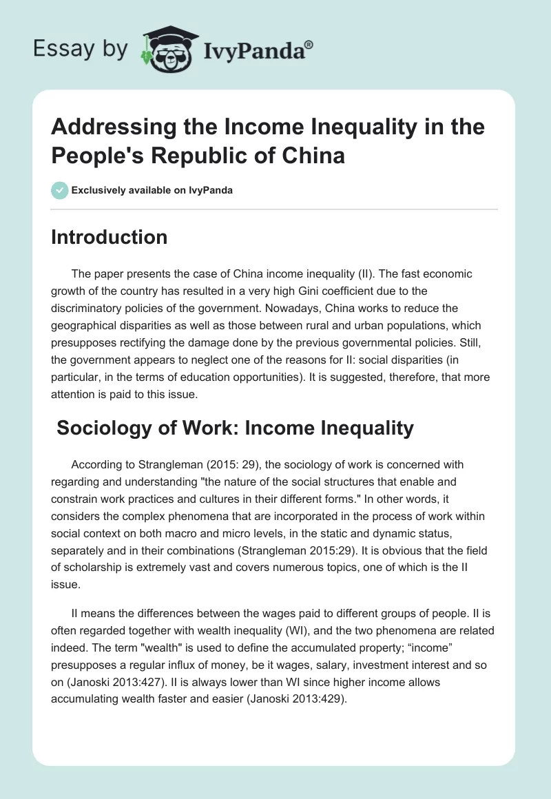 Addressing the Income Inequality in the People's Republic of China. Page 1