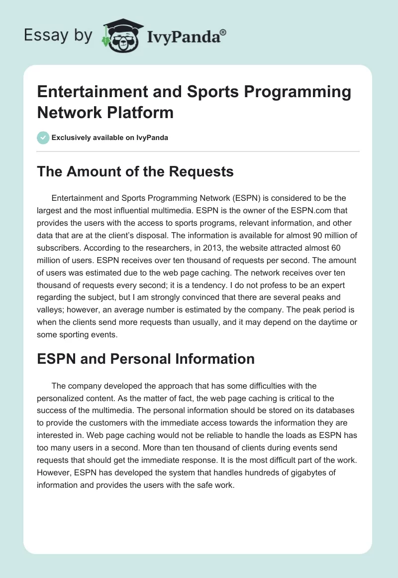Entertainment and Sports Programming Network Platform. Page 1