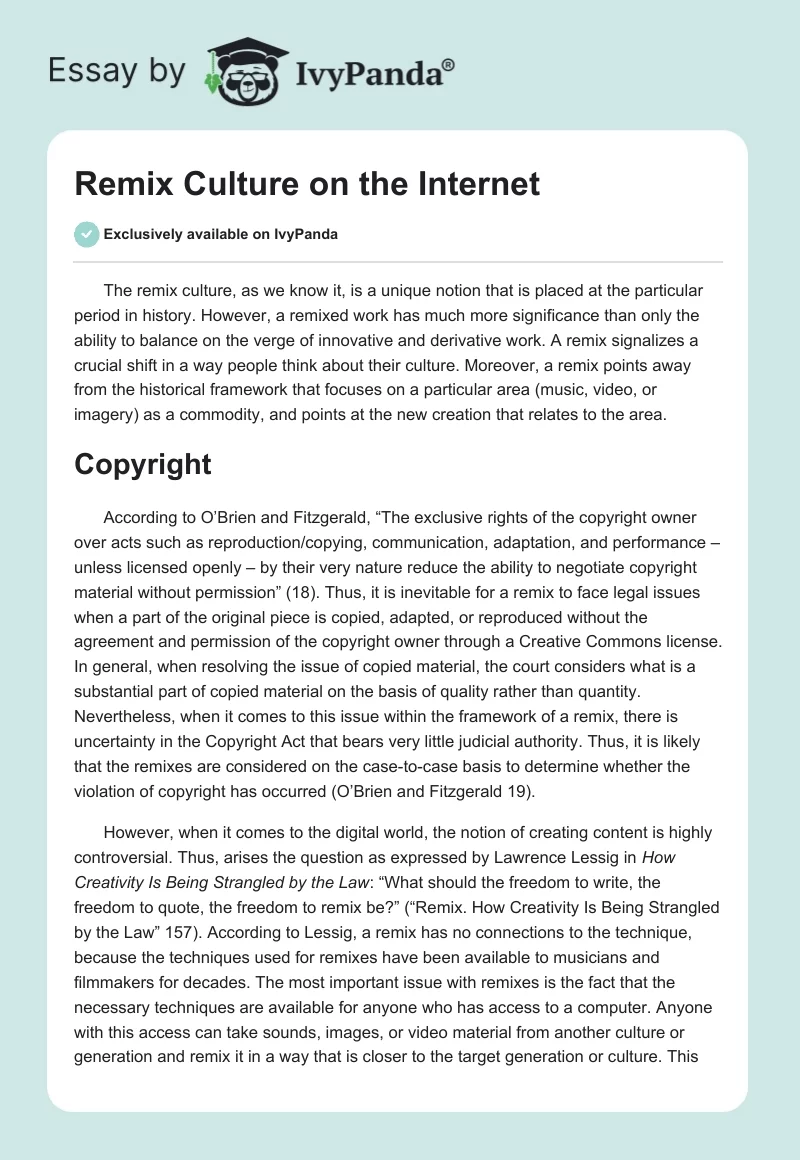 Remix Culture on the Internet. Page 1