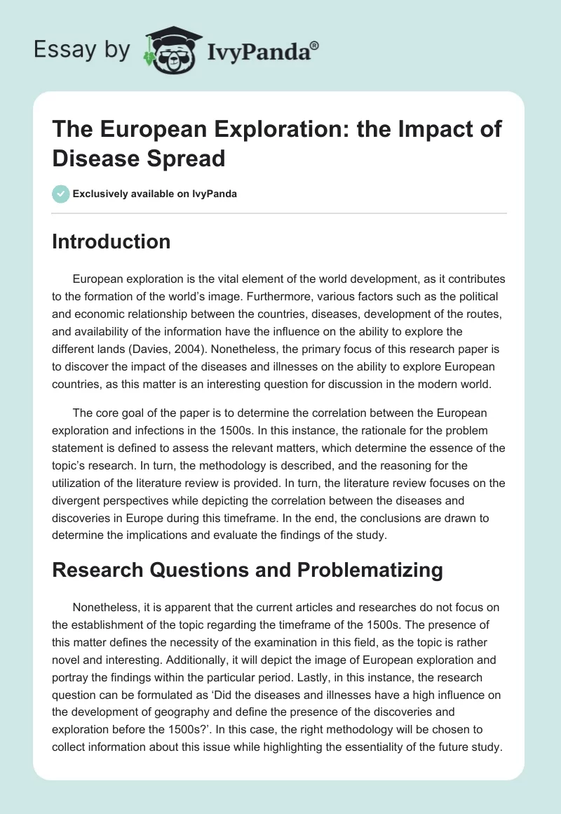 The European Exploration: the Impact of Disease Spread. Page 1