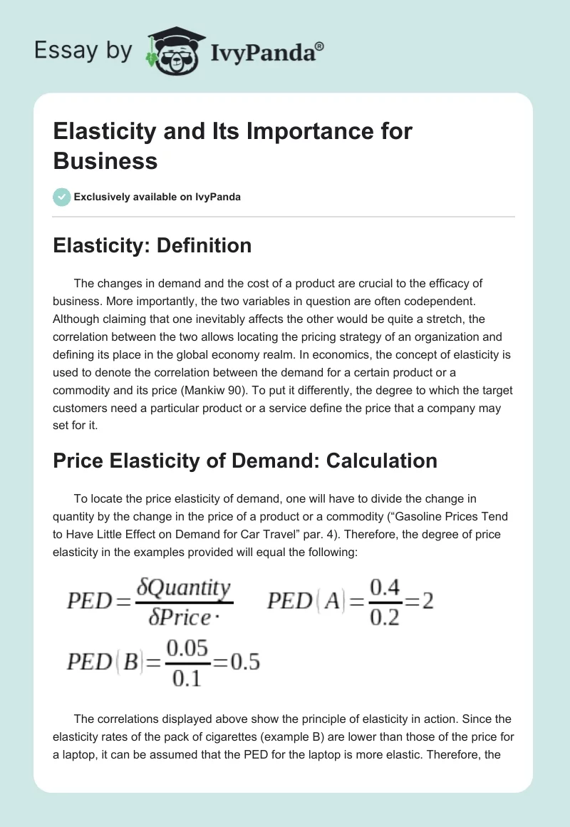 Elasticity and Its Importance for Business. Page 1