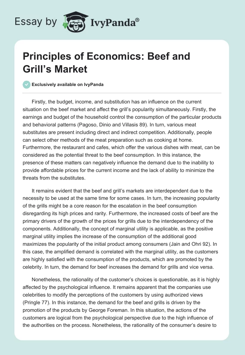 Principles of Economics: Beef and Grill’s Market. Page 1
