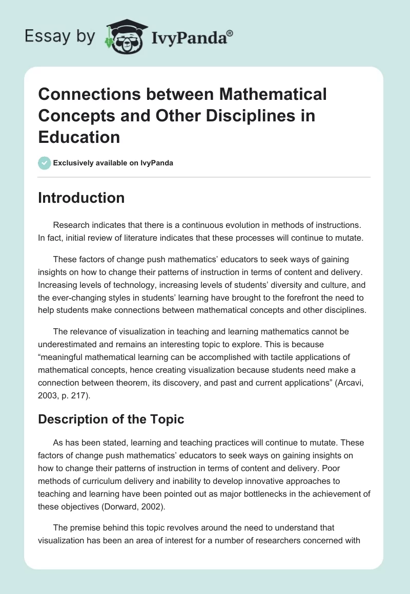 Connections between Mathematical Concepts and Other Disciplines in Education. Page 1